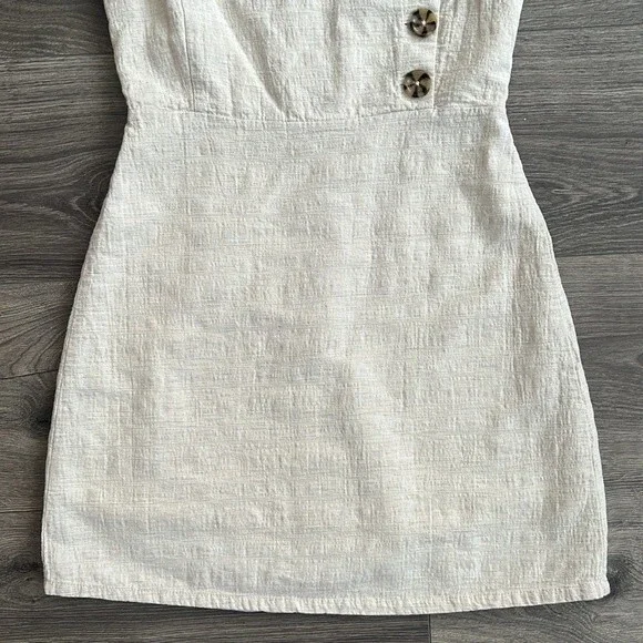 Urban Outfitters Riley Button Front Mini Dress Size 0 Linen & Cotton Beige Cream - Picture 7 of 12
